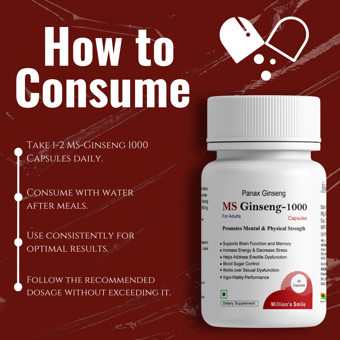MS-Ginseng 1000 Capsules For Adults - 60caps.