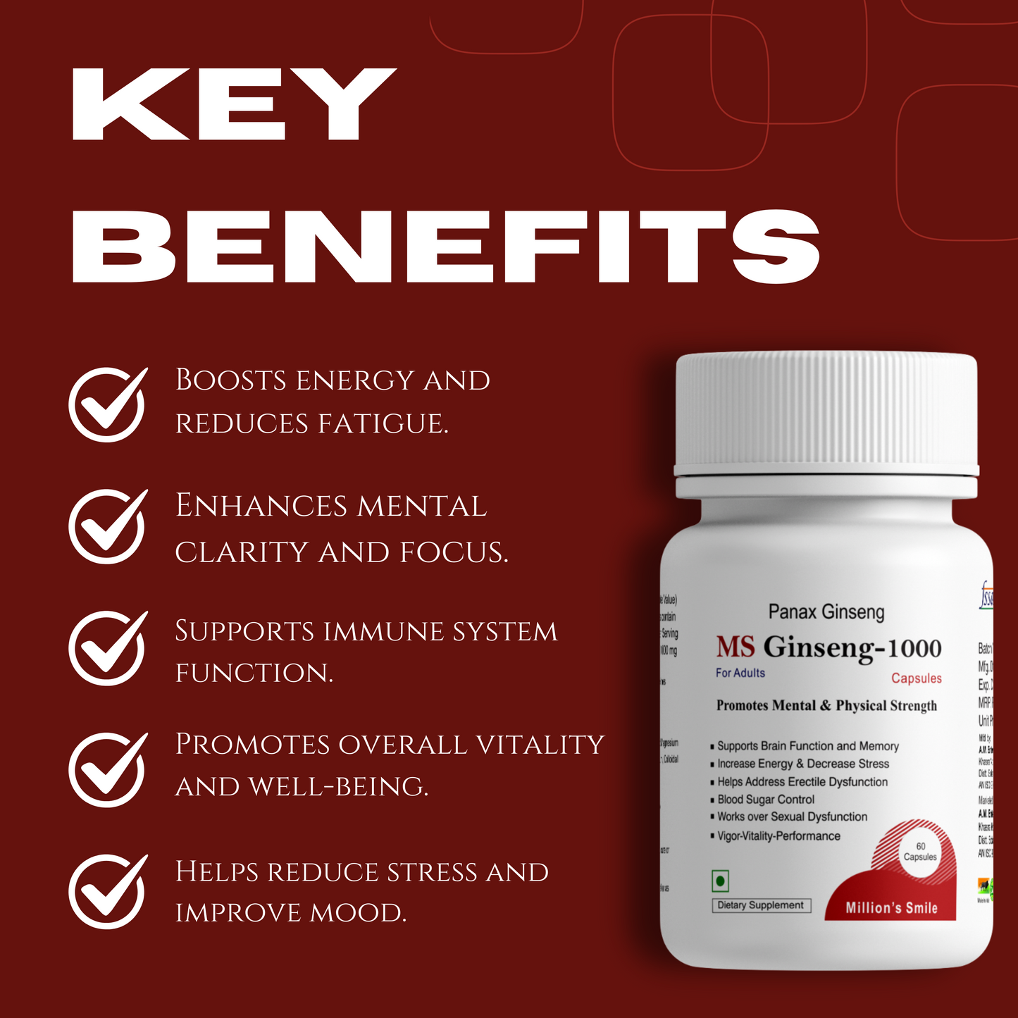 MS-Ginseng 1000 Capsules For Adults - 60caps.